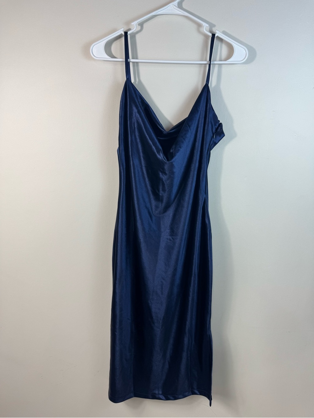 Women's Cowl Neck Midi Dress Satin Spaghetti Strap Side Wedding Guest Vacation